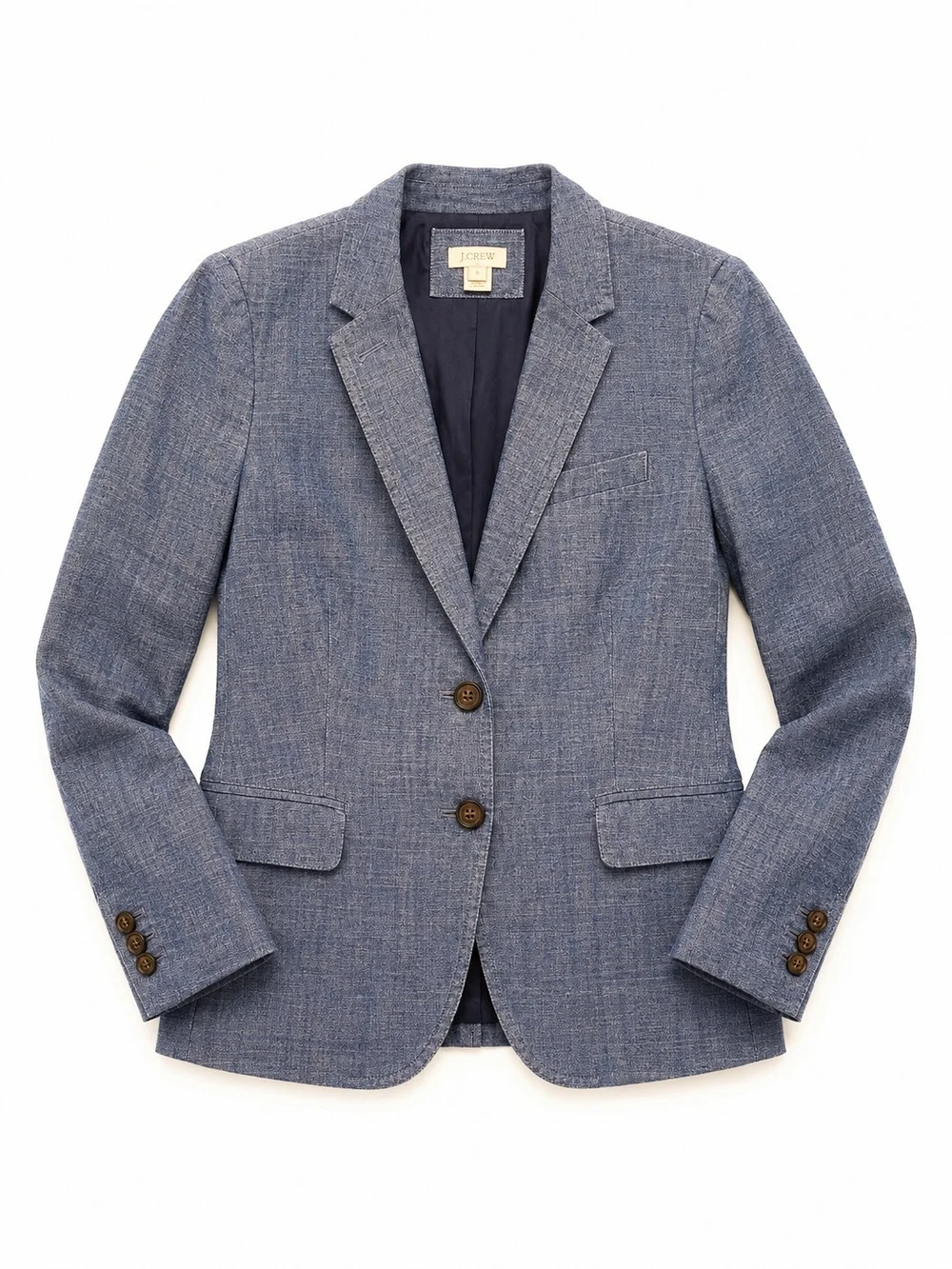 J.Crew Blue Chambray Cotton 2 Button Blazer Jacket Women's Size 8
